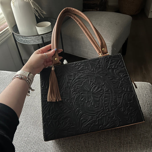 Faux Leather Black Artisan Handbag
