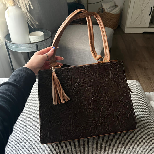 Faux Leather Brown Artisan Handbag