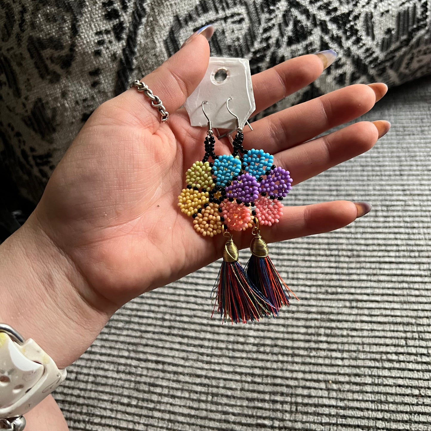 Dangling Flowered Beaded Earrings