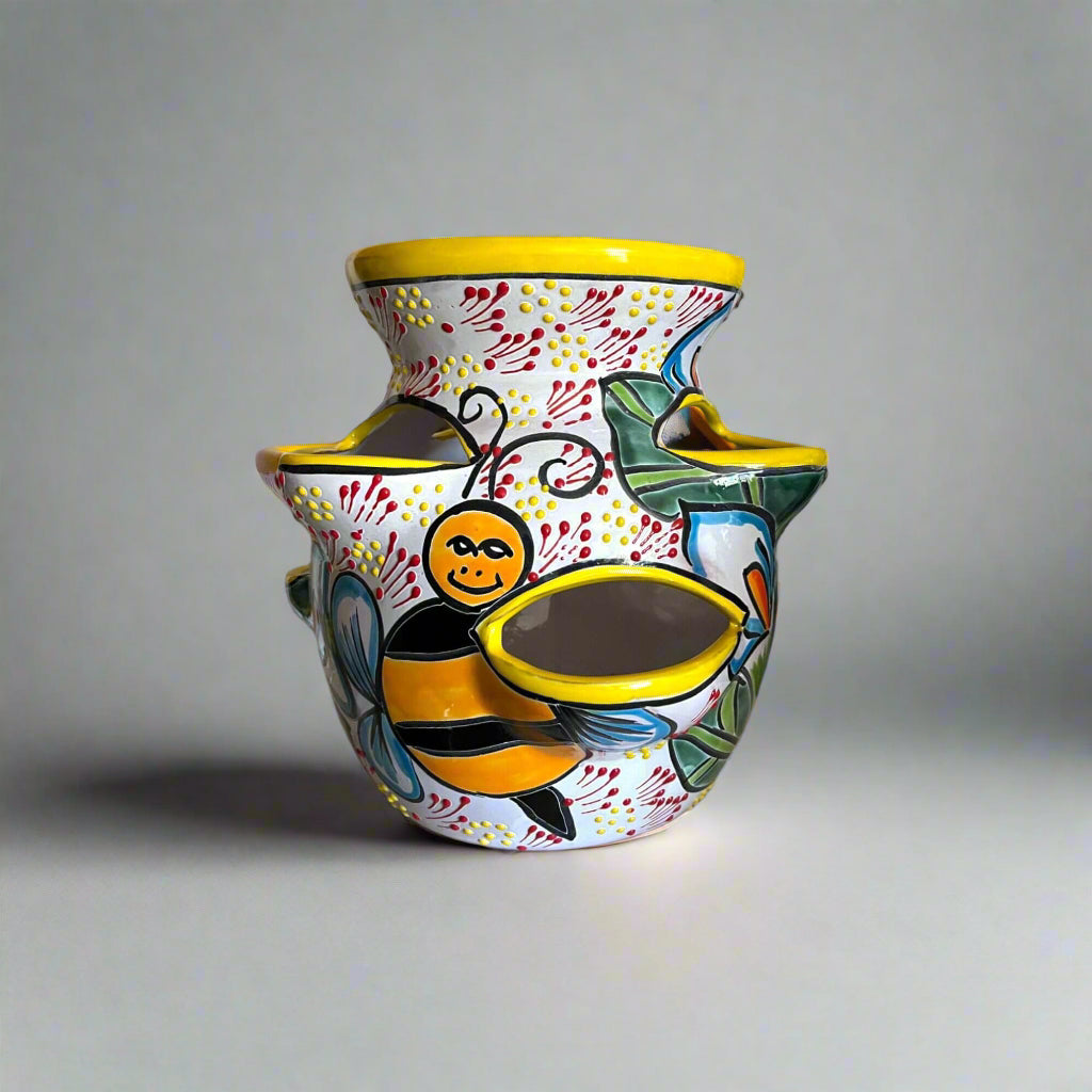 Handcrafted Talavera Strawberry Pot | Bumble Bee Garden Planter