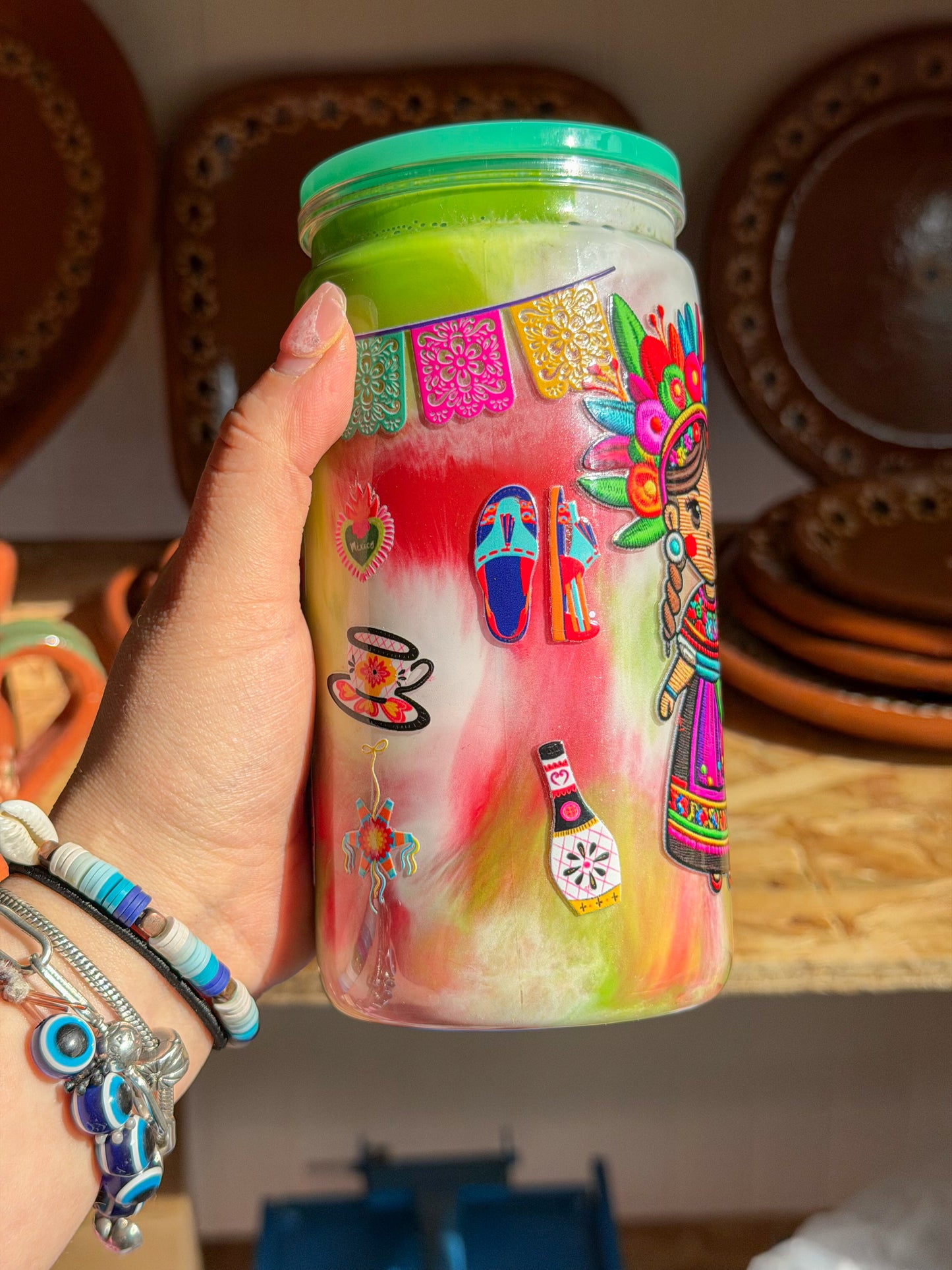 Colorful Muñeca Doll Drink Cup with Lid