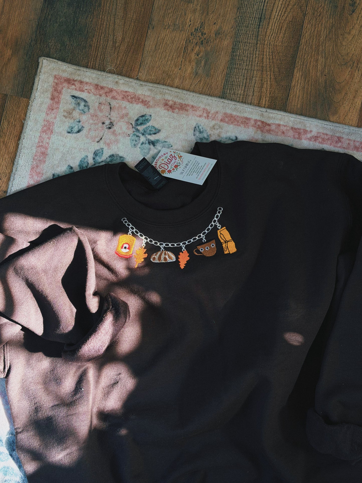 Fall Charm Necklace Embroidered Sweater