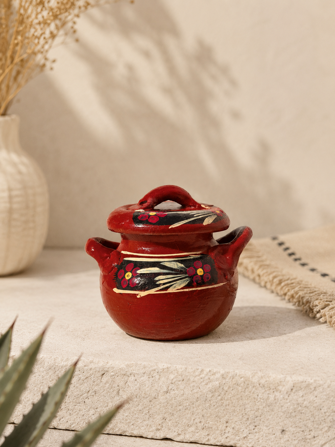 Mini Hand-Painted Mexican Clay Pot with Lid