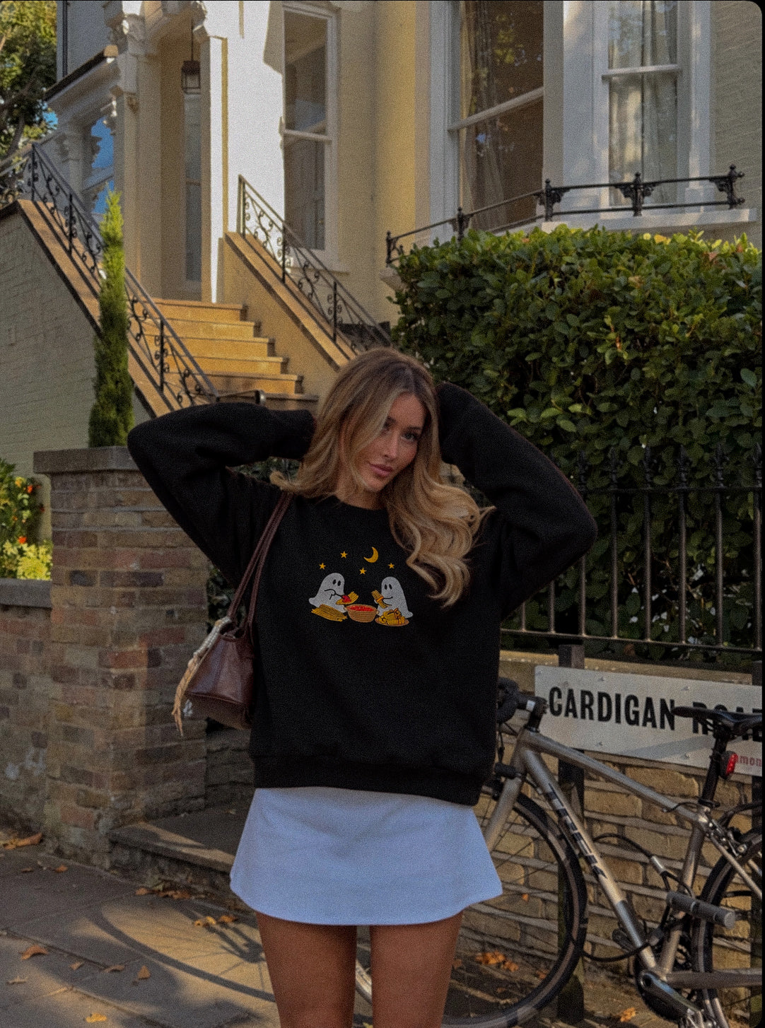 Ghosts Making Tamales Embroidered MockNeck Sweatshirt