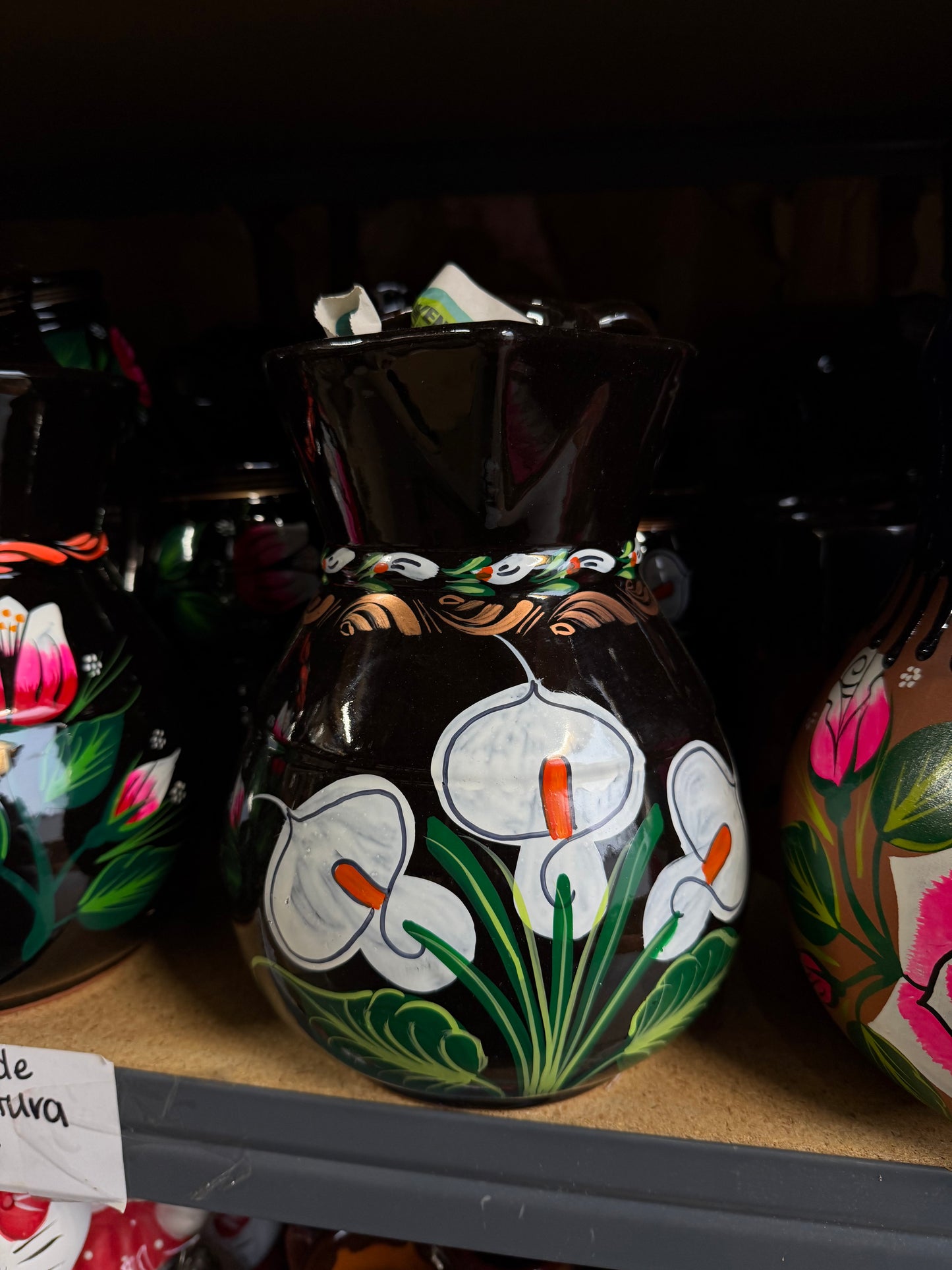 Hand-Painted Black Ceramic Pitcher Set