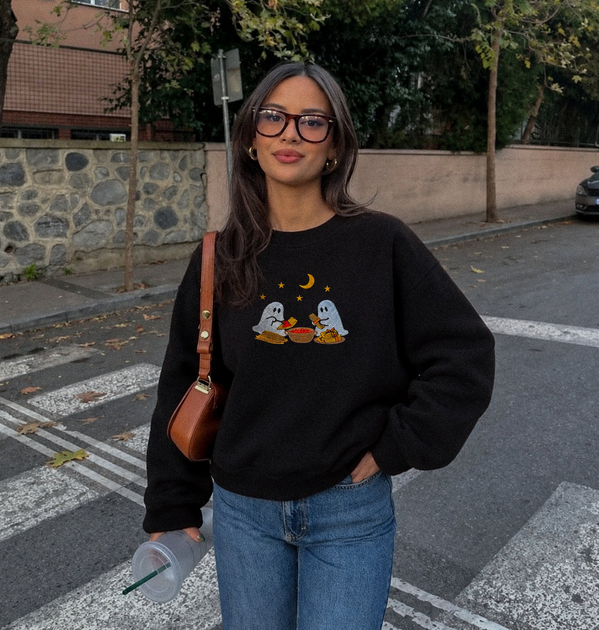 Ghosts Making Tamales Embroidered MockNeck Sweatshirt