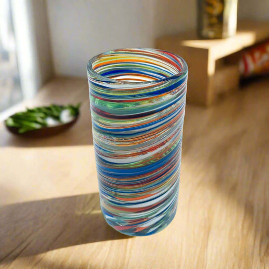 Colorful Hand-Blown Tumbler | Confetti Swirl Mexican Glass