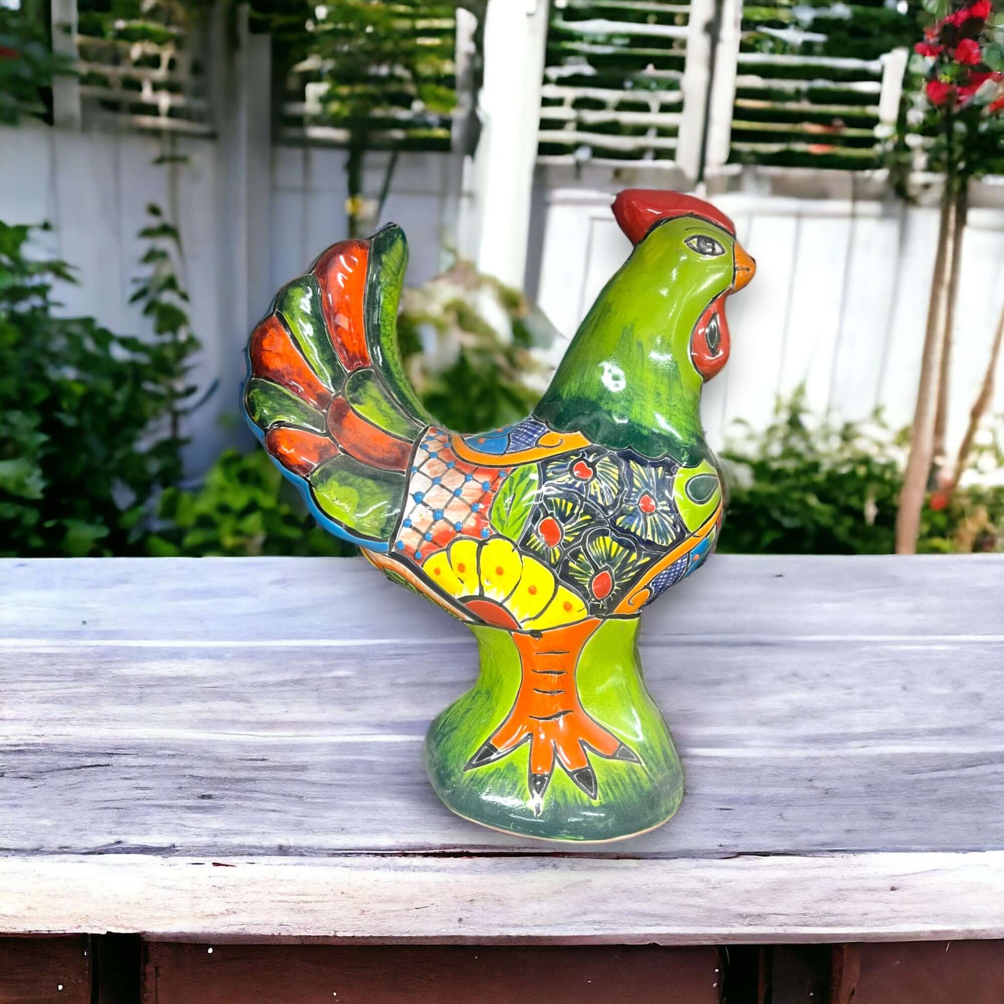 Colorful Handcrafted Talavera Rooster Statue | Mexican Folk Art Chicke ...