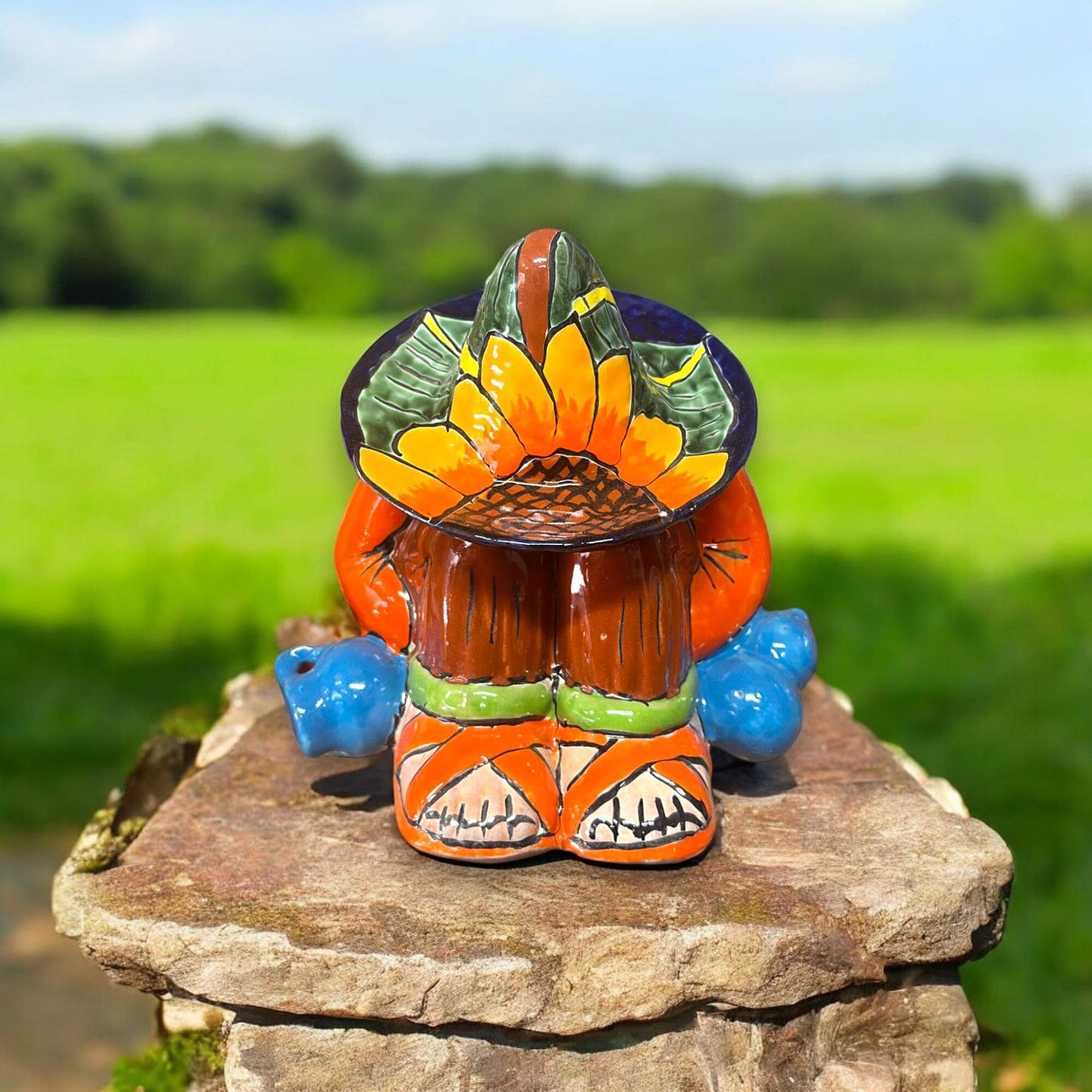 Talavera Sleeping Man Statue | Sunflower Panchito Design