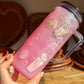 Pink Cafecito y Chisme Glitter Tumbler Mug with Handle – Concha & Coffee Design