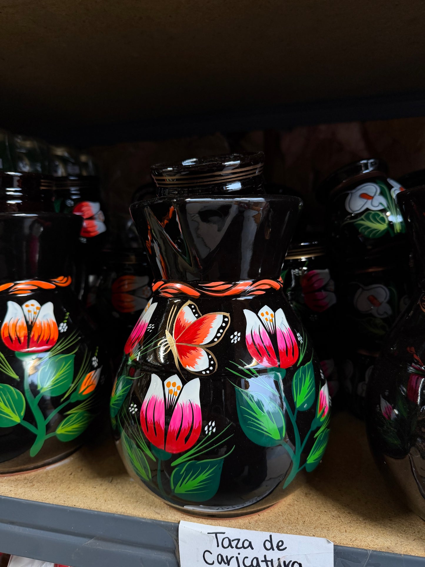 Hand-Painted Black Ceramic Pitcher Set