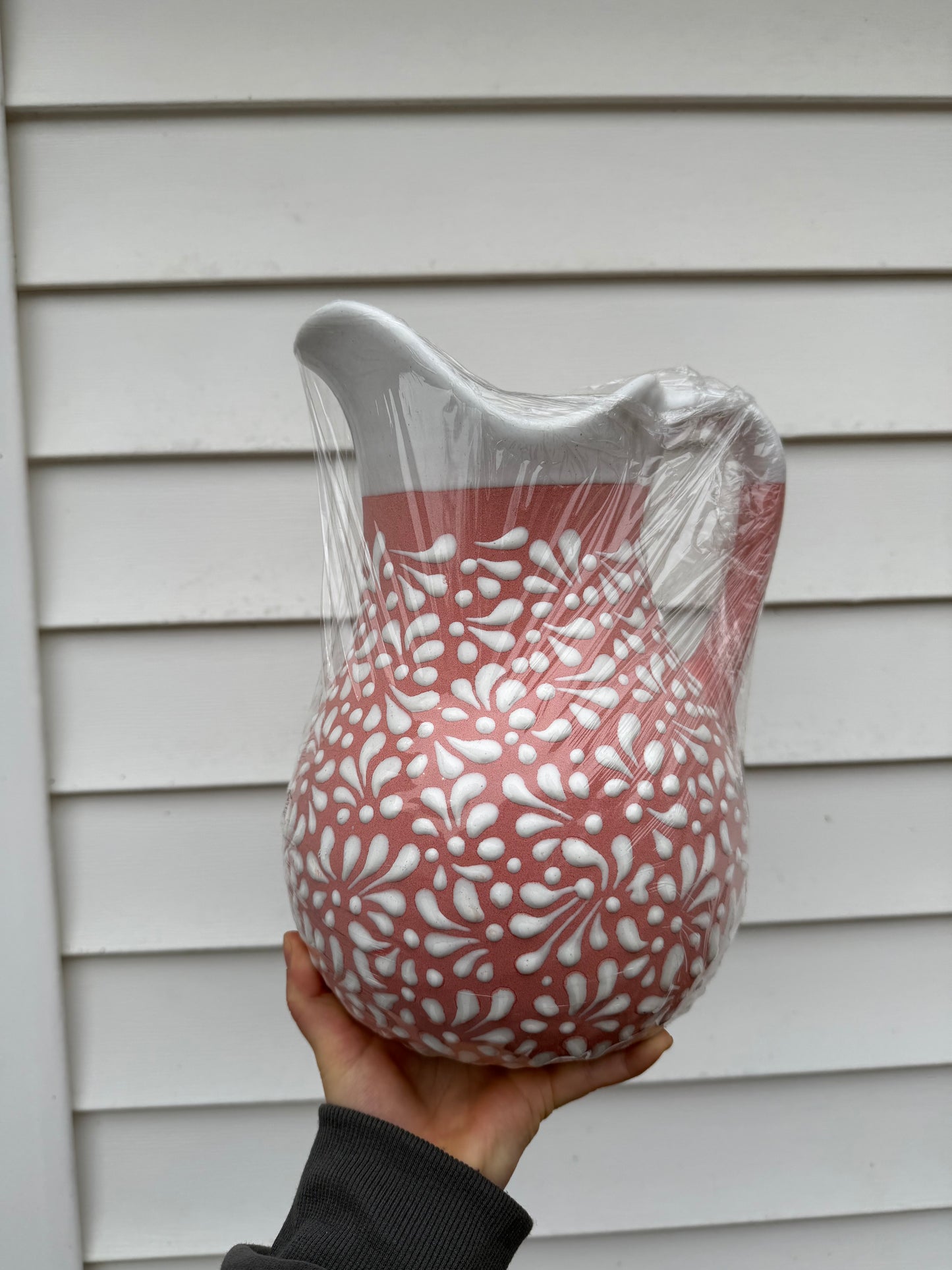 Hand-Painted Pink & White Pitcher