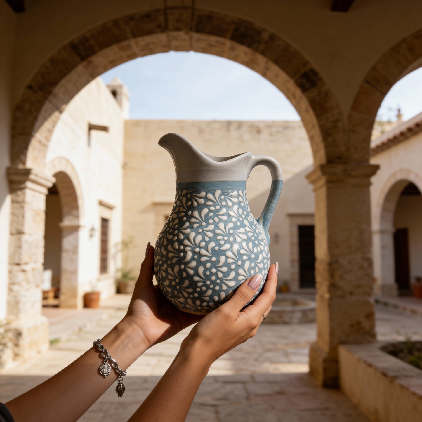 Hand-Painted Blue & White Pitcher