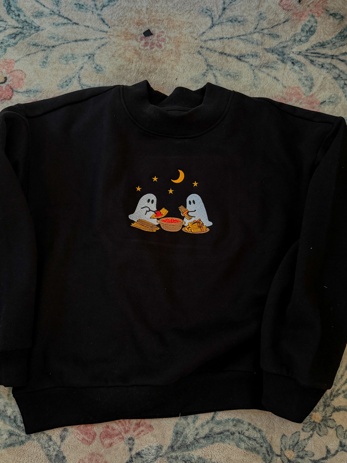 Ghosts Making Tamales Embroidered MockNeck Sweatshirt