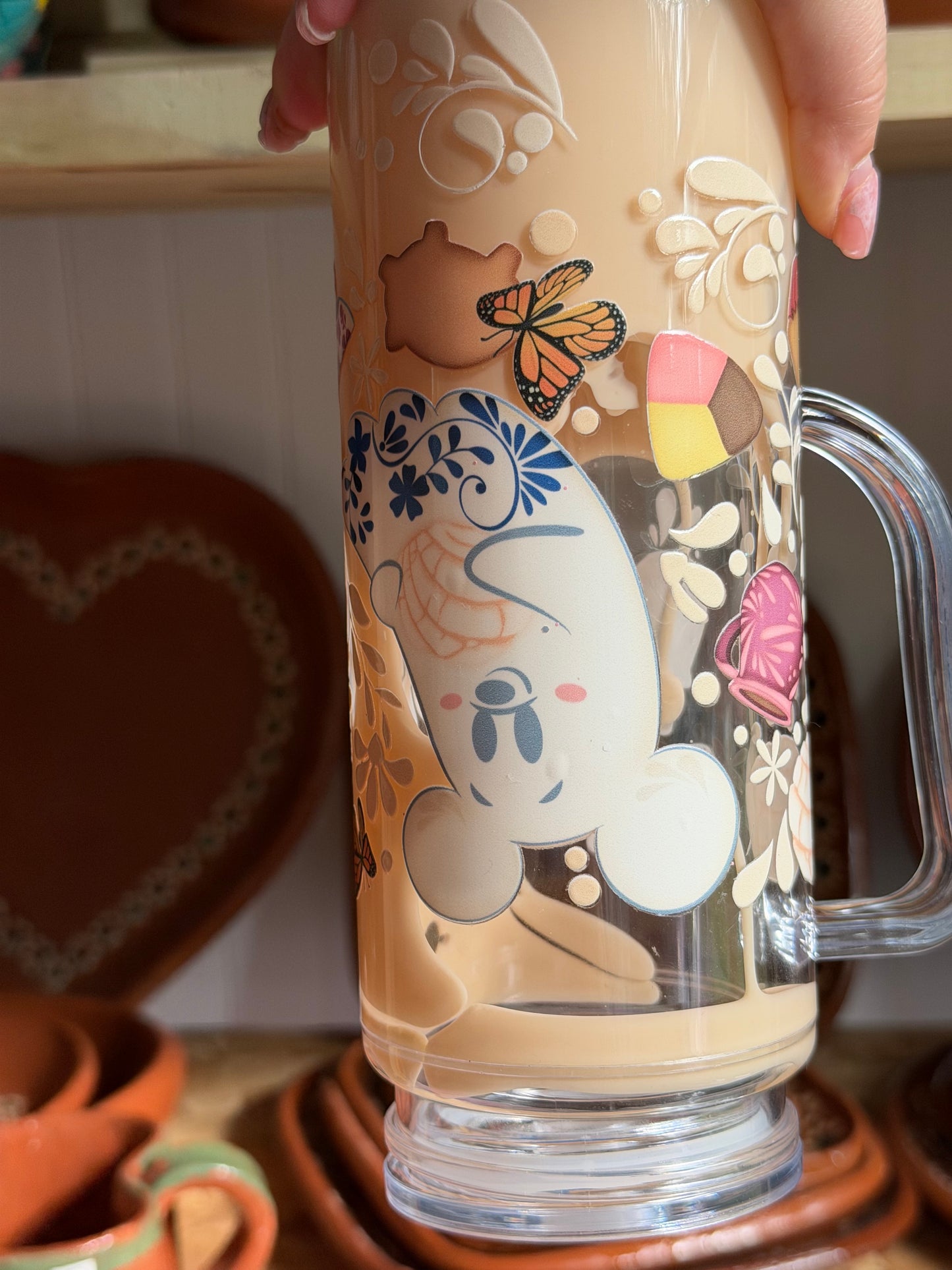 40oz Lava Cup Mexican Theme Talavera Ghost, Concha & Butterfly Design