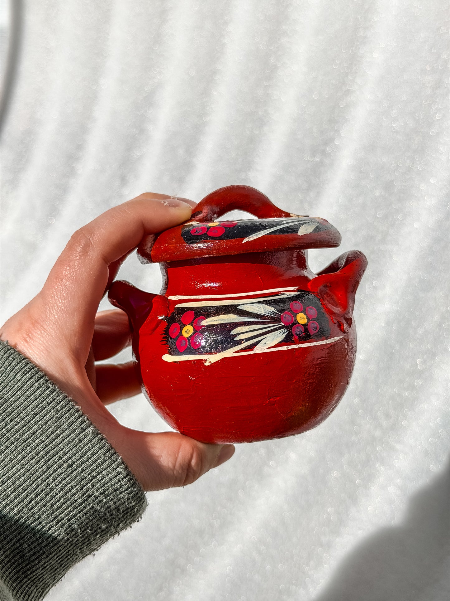 Mini Hand-Painted Mexican Clay Pot with Lid