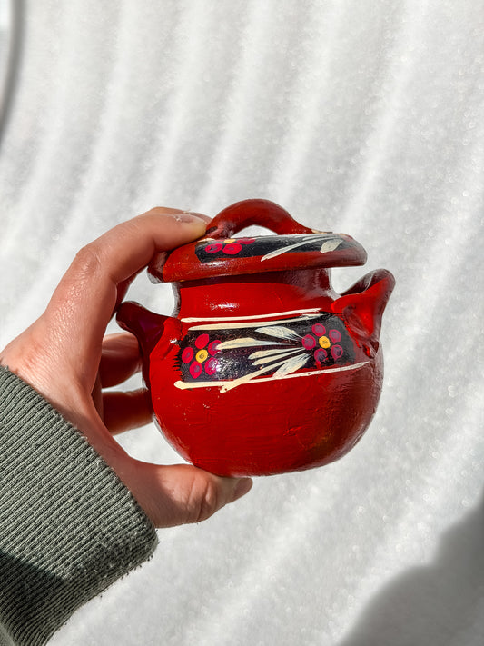 Mini Hand-Painted Mexican Clay Pot with Lid