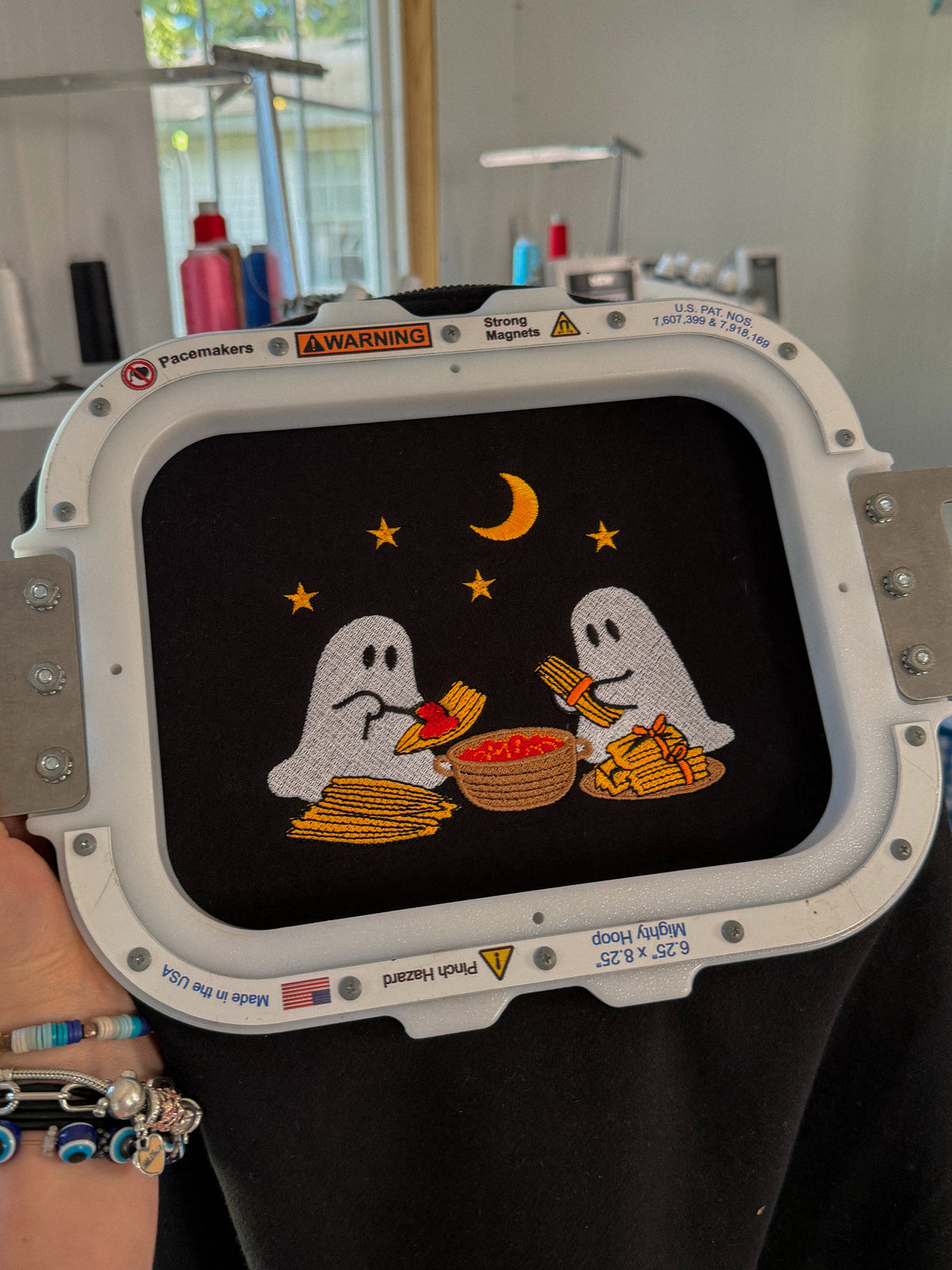 Ghosts Making Tamales Embroidered MockNeck Sweatshirt