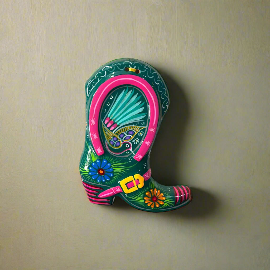 Guerrero Cowboy Boot Wall Art | Mexican Hand-Painted Pottery Decor