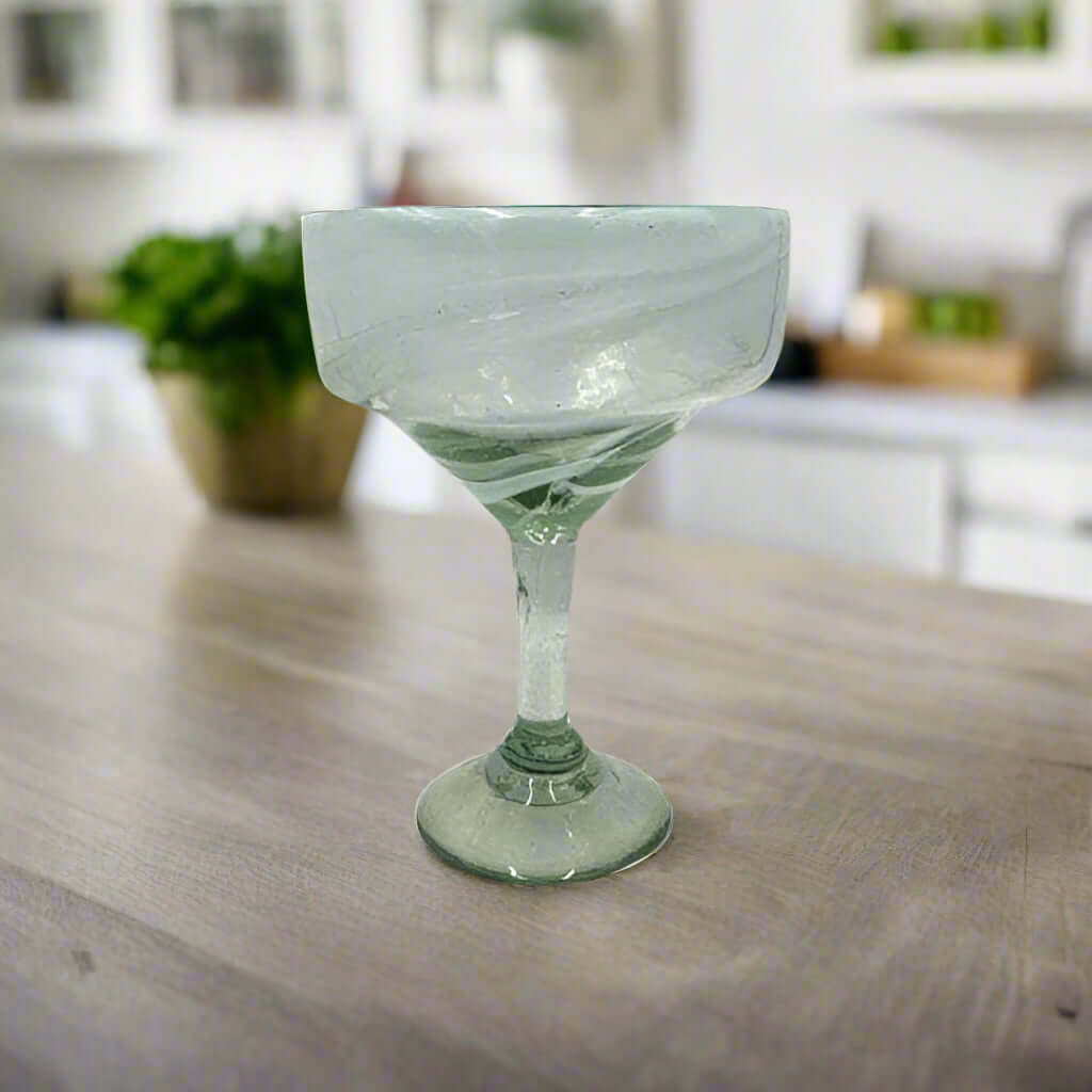 White Swirl Margarita Glass | Hand Blown Mexican Barware
