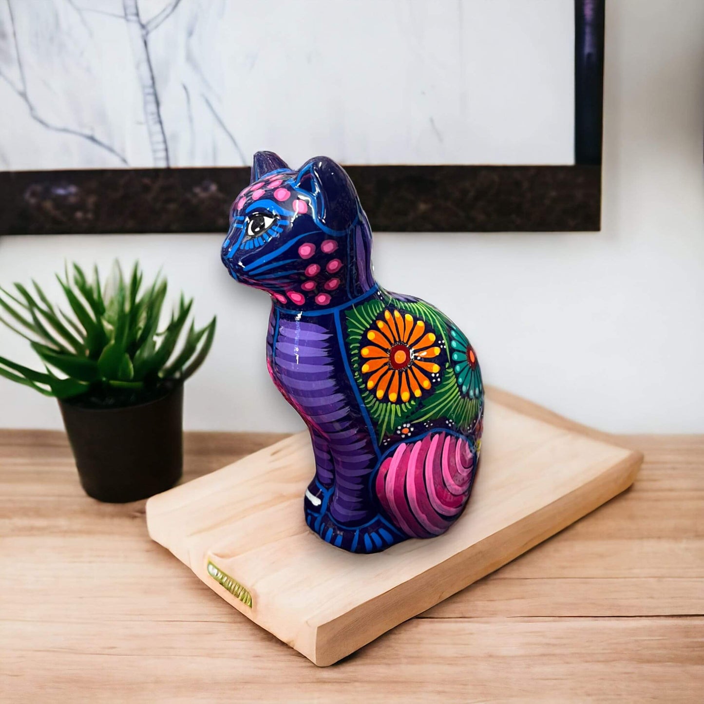 Talavera Cat Piggy Bank | Hand-Painted Mexican Ceramic Coin Holder