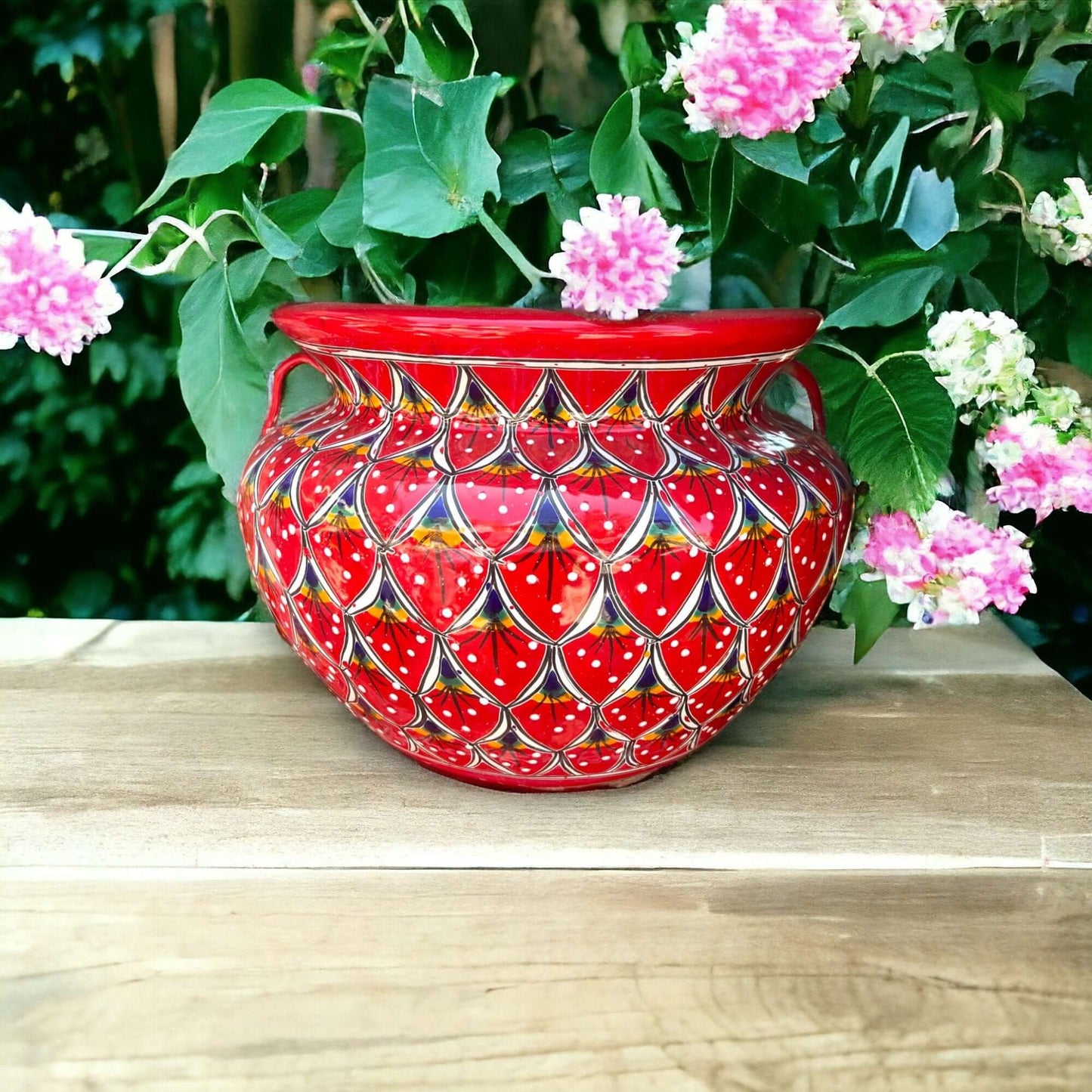 Hand-Painted Talavera Peacock Flower Pot | Extra Large Planter Decor