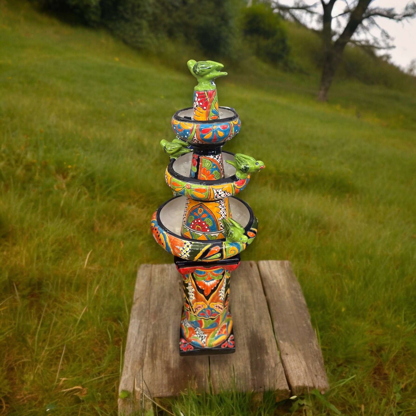 Handcrafted Talavera Fountain | Authentic Mexican Art (4ft Tall)