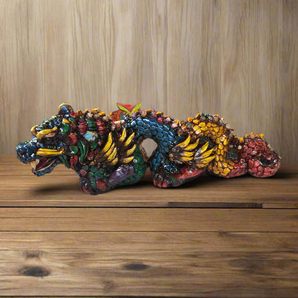 Handmade Aztec Dragon Statue | Cultural Art (Medium Size)