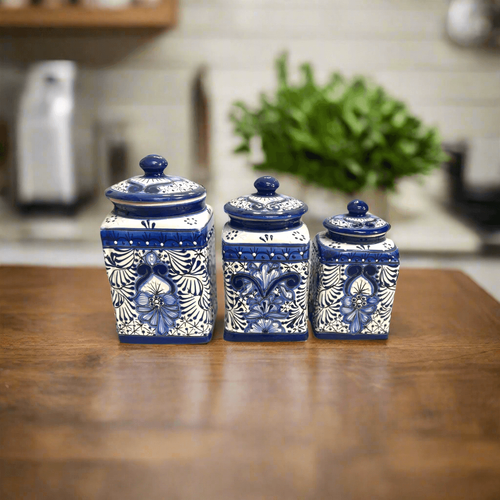 Blue Talavera Canister Set | Handmade Mexican Ceramic Jars
