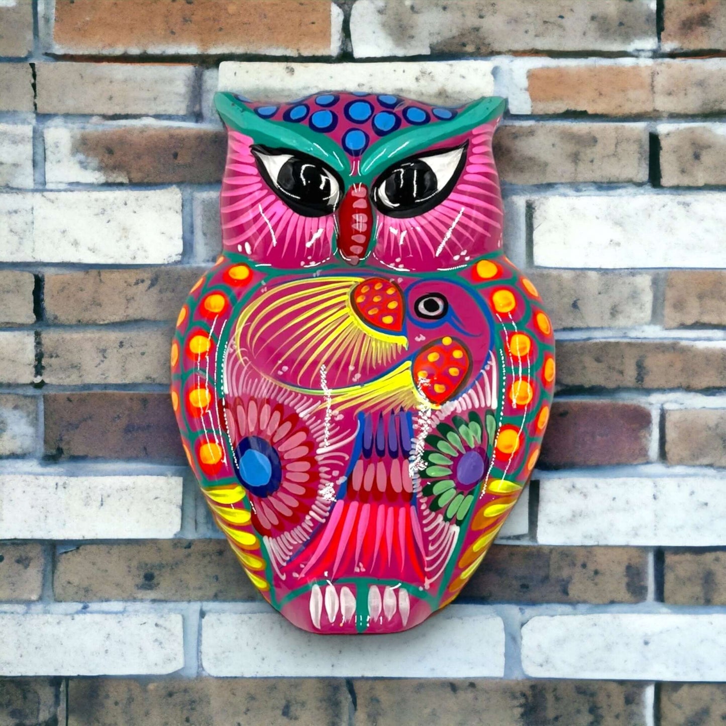 Guerrero Owl Wall Hanging | Colorful Mexican Ceramic Art Piece