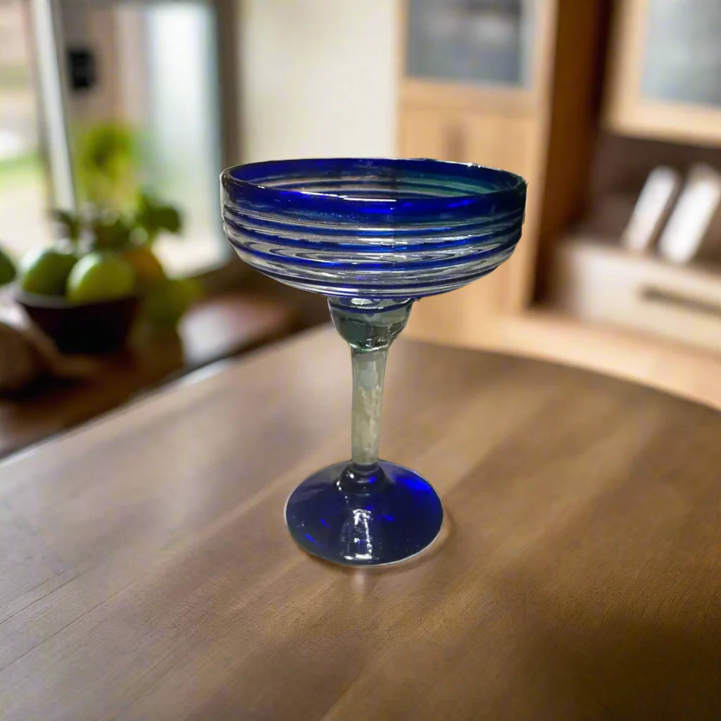 Mexican Margarita Glass | Hand-Blown Blue Swirl Cocktail Cup