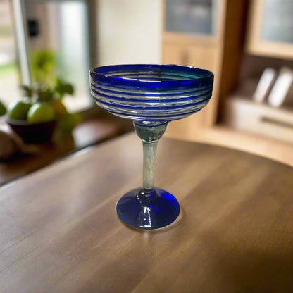 Mexican Margarita Glass | Hand-Blown Blue Swirl Cocktail Cup