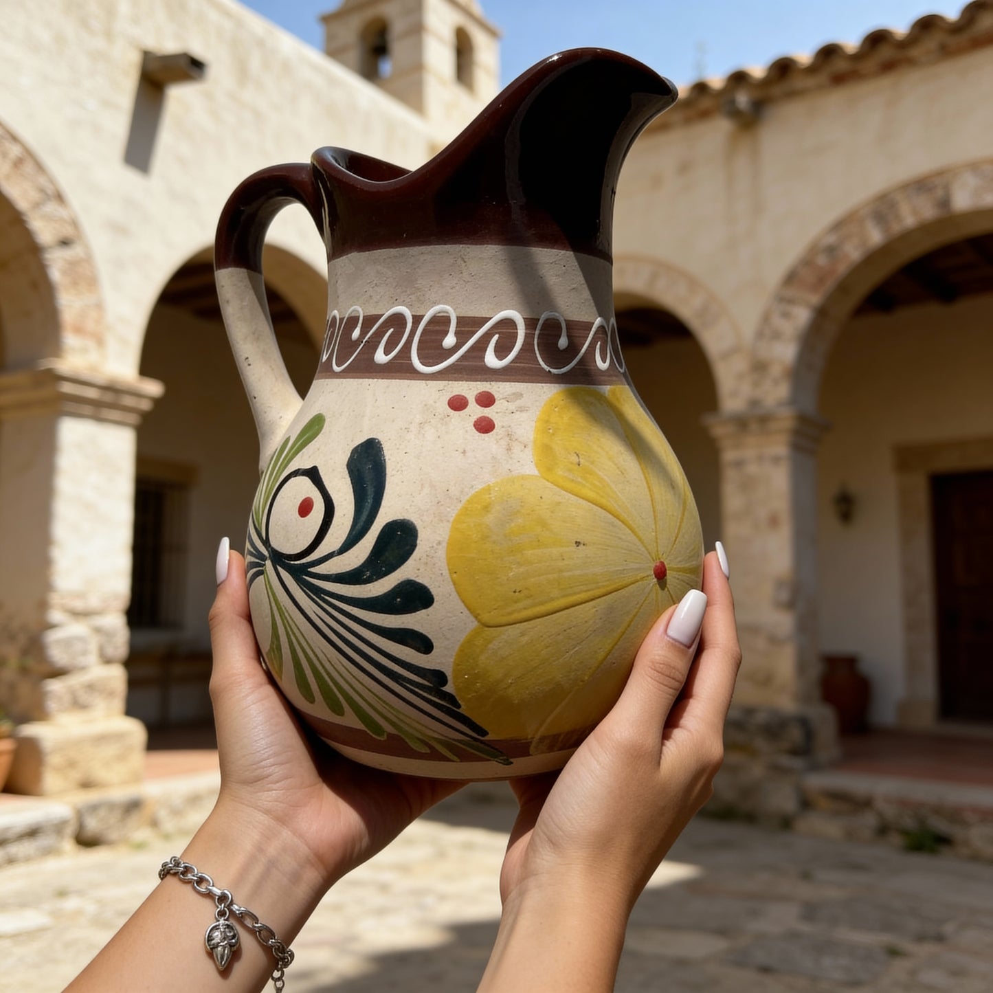 Engobe-Style Mexican Pitcher Set