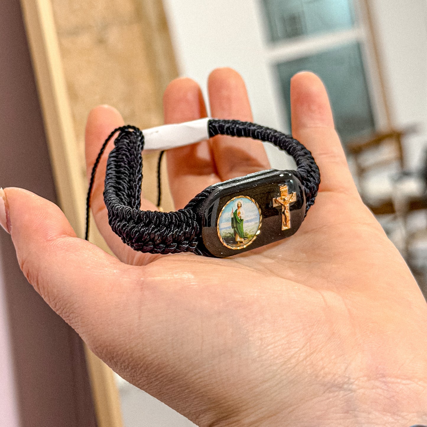 Adjustable Black Cross San Judas Bracelet