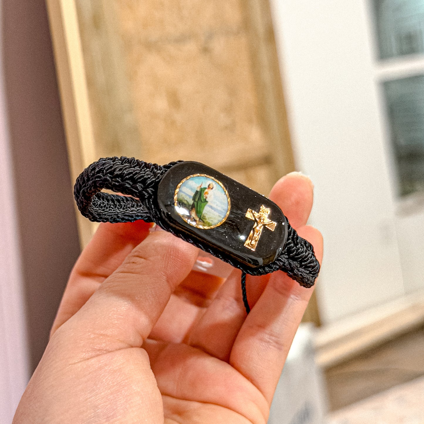 Adjustable Black Cross San Judas Bracelet