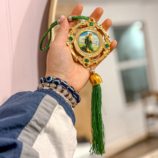 San Judas Hanging Décor with Green Tassel
