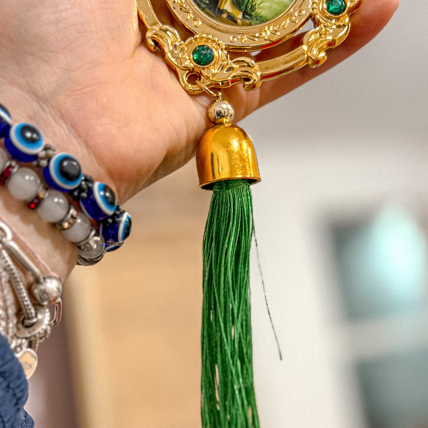 San Judas Hanging Décor with Green Tassel