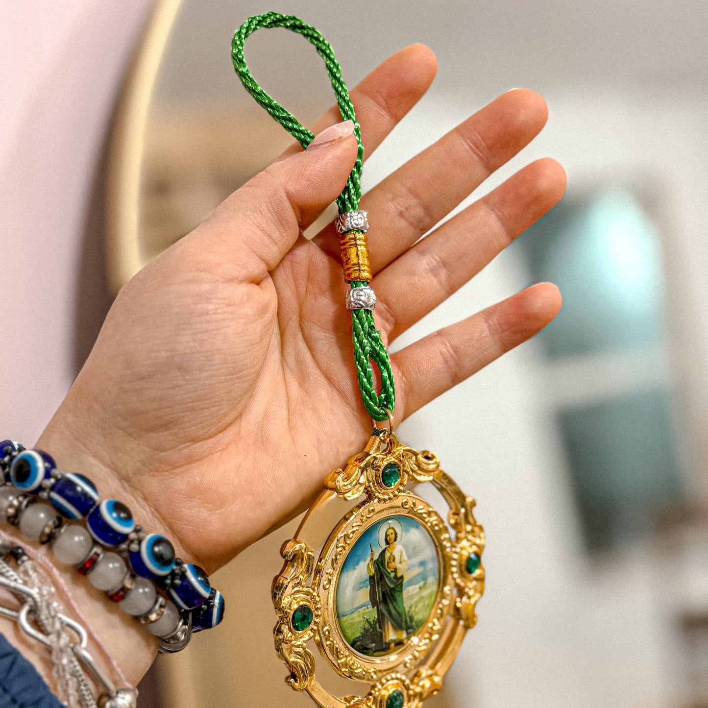 San Judas Hanging Décor with Green Tassel