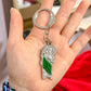 Silver San Judas Keychain with Green Accent