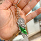 Silver San Judas Keychain with Green Accent