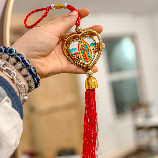 Virgen de Guadalupe Hanging Décor with Red Tassel
