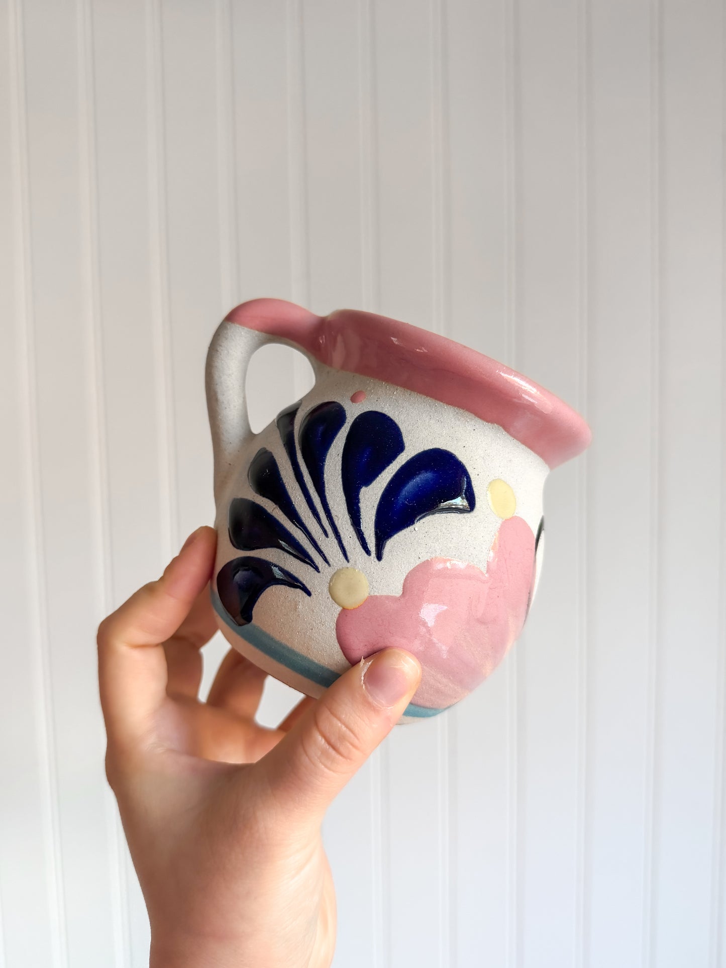 Pink Floral Barro Hand-Painted Mug