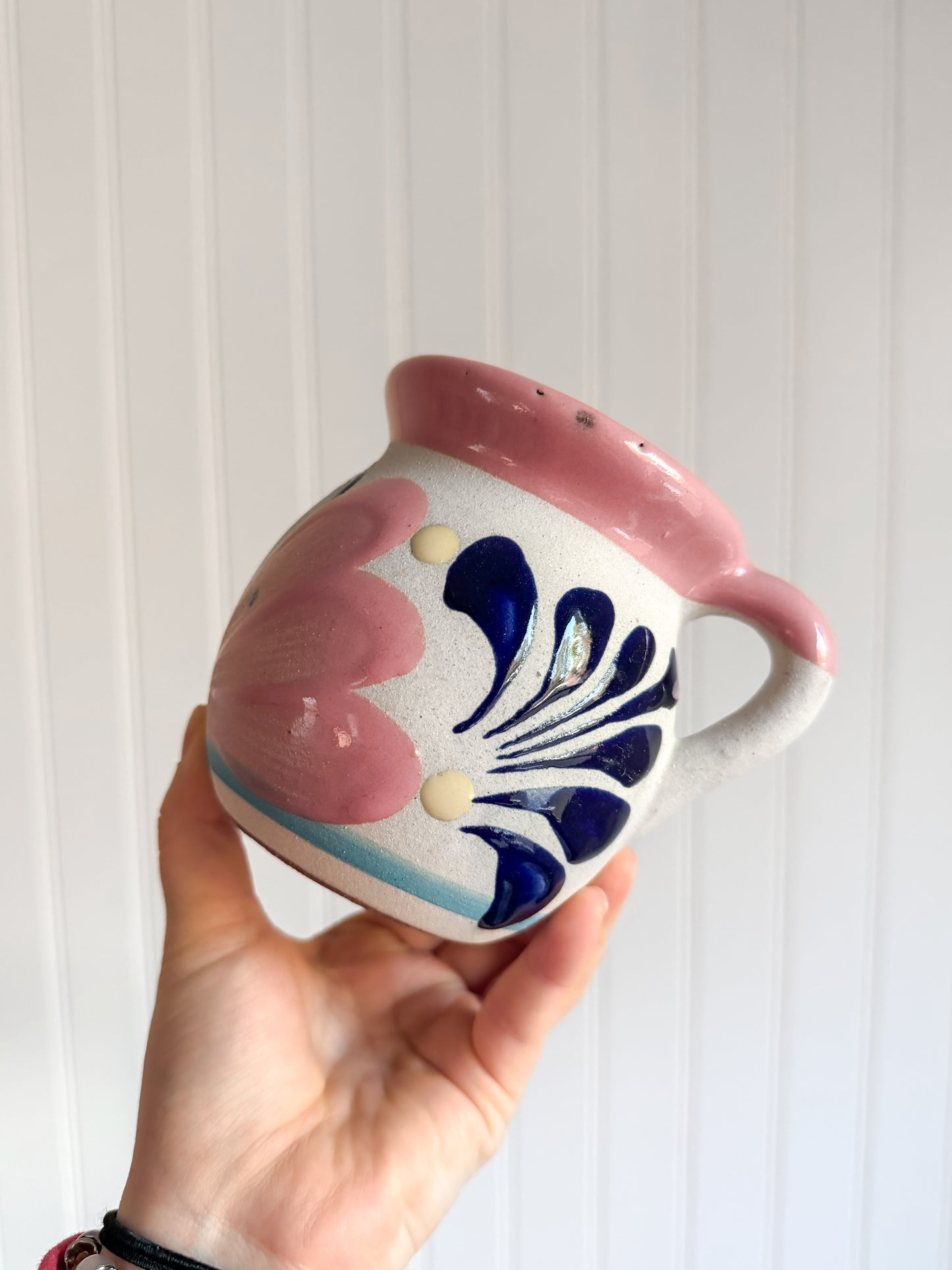 Pink Floral Barro Hand-Painted Mug