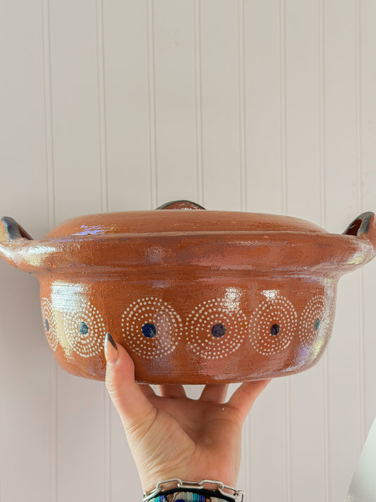 Traditional Mexican Barro Pot Blue Handles
