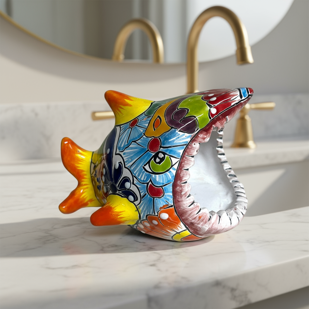 Colorful Talavera Shark Soap Dish | Handcrafted Ceramic Holder