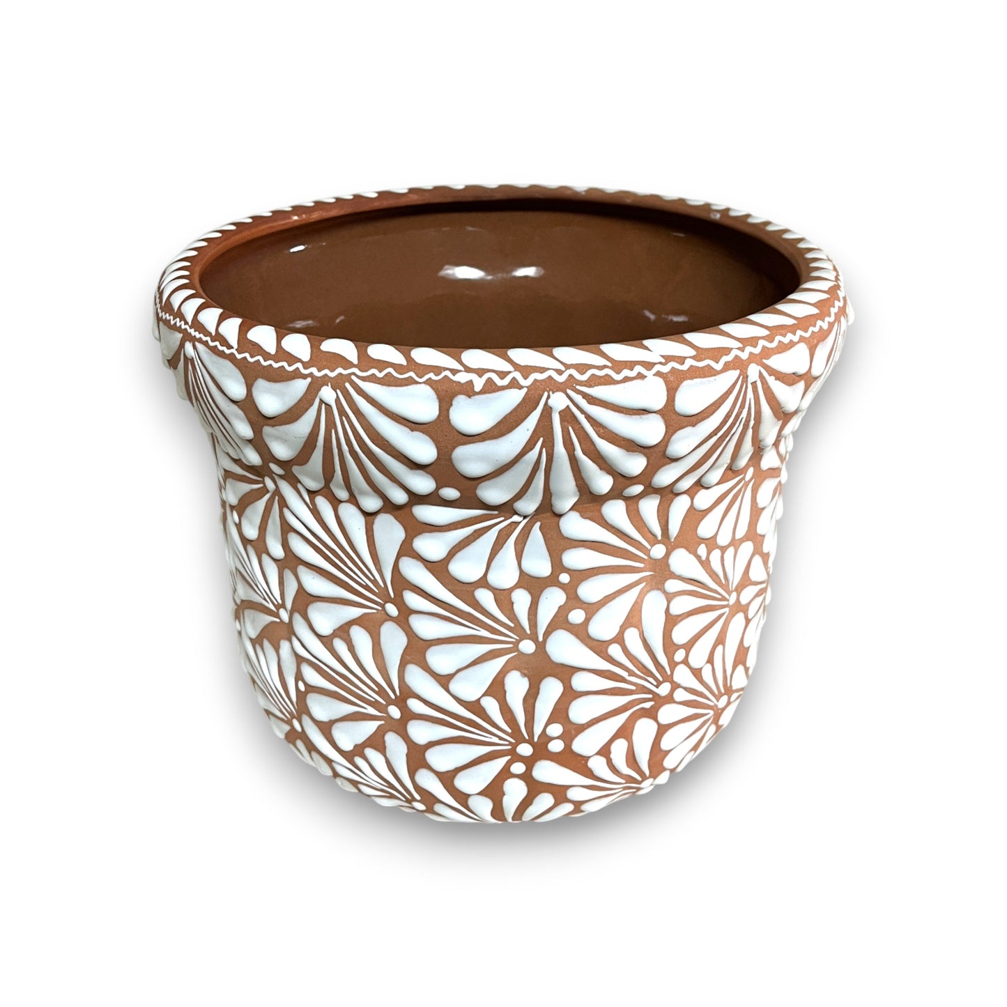Terracotta & White Talavera Planter | Handcrafted Pottery Art