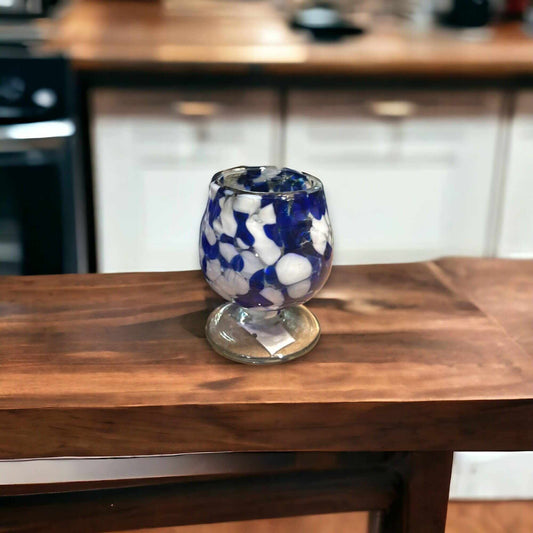 Mexican Artisan Shot Glass | Blue & White Cognac Style Design