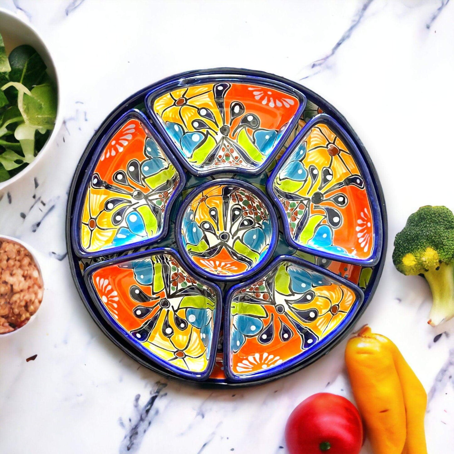 Talavera Appetizer Tray Set | Mexican Hand Painted Pottery