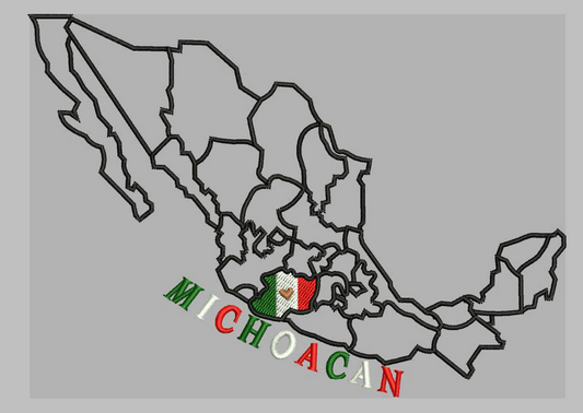 Michoacan Map Embroidery Design