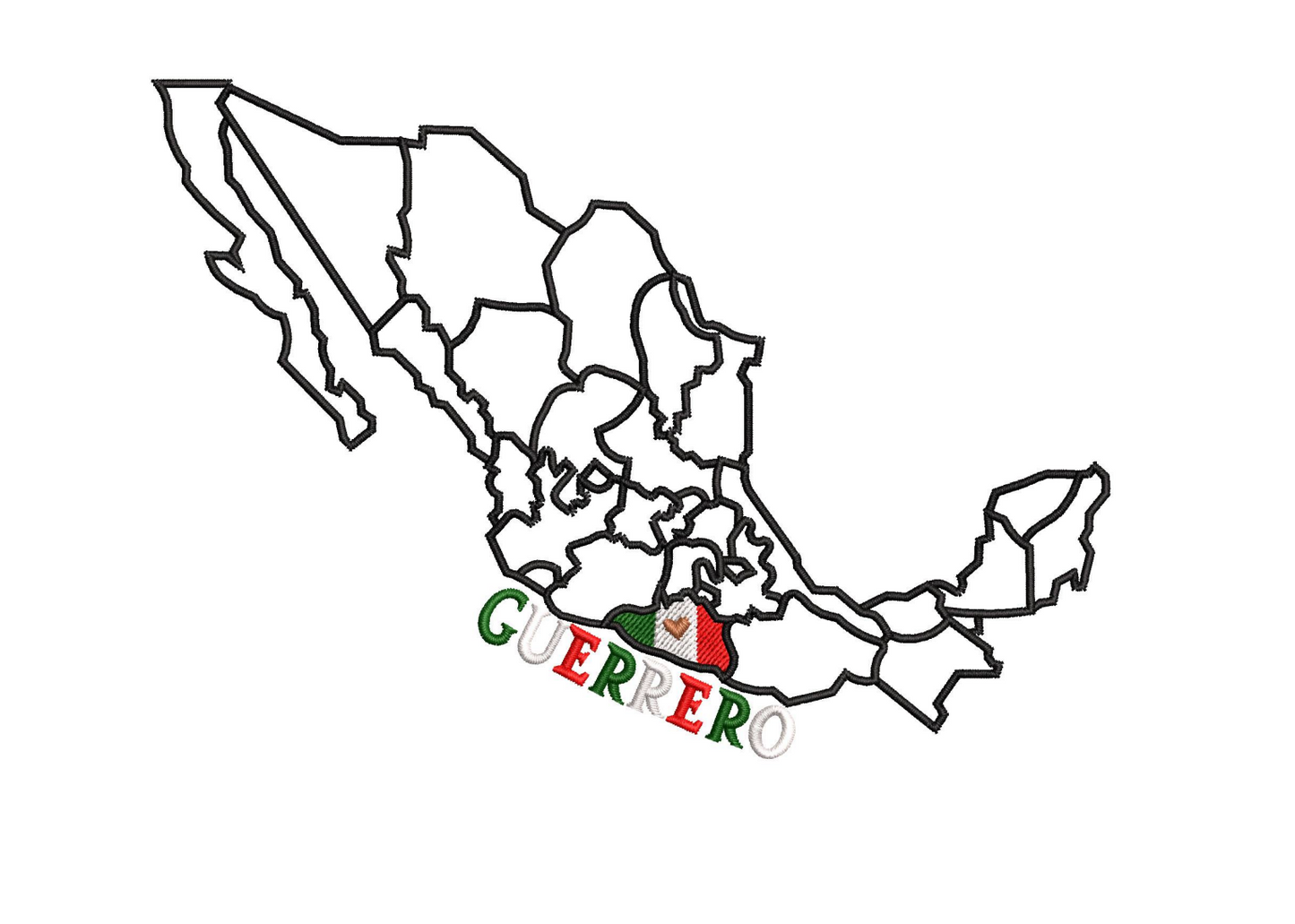 Guerrero Map Embroidery Design